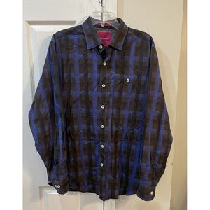 Tommy Bahama Long Sleeve Button‎ Down Shirt Blue Black Plaid Mens Size Large